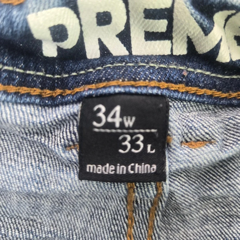 Preme Jeans Rest In Paradise Distressed Graphic Denim 34x33 Blue Palm Tree Slim